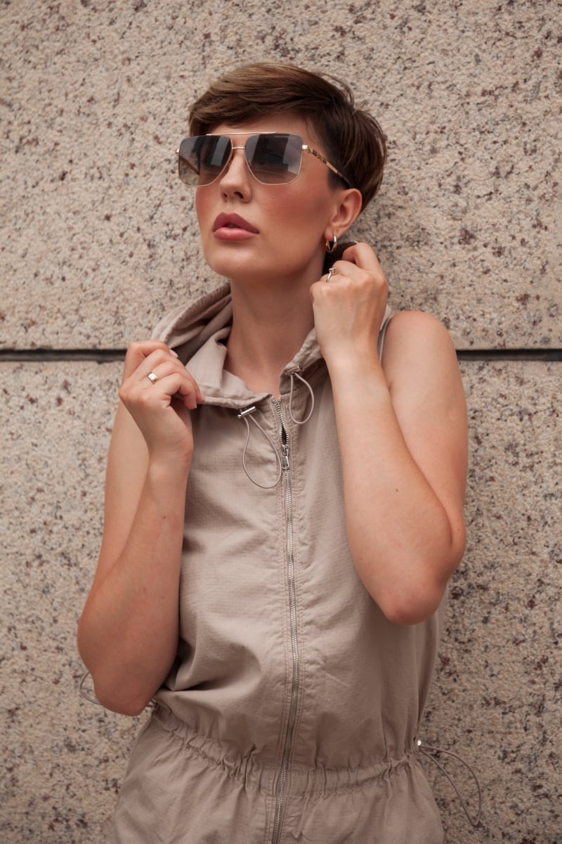 Shanghai downtown minimalistic photography of a beautiful woman AlCl05