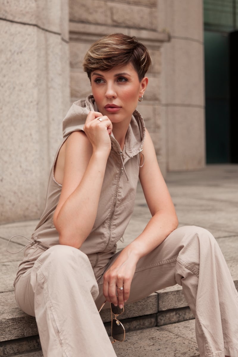Shanghai downtown minimalistic photography of a beautiful woman AlCl14
